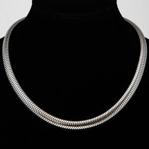 Vintage CORO Tubogas Omega Chain Necklace Silver Tone Signed Flexible Choker